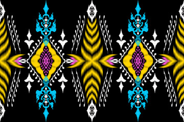 Ikat ethnic aztec embroidery style.Figure Geometric oriental traditional art pattern.Design for ikat background,wallpaper,fashion,clothing,wrapping,fabric,element,sarong,graphic,vector illustration.