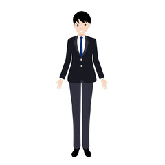 【シンプルな人物イラストセット 全身 学生風の男性01】　キャラクターは各パーツがレイヤーで構成されていて自由にポーズを付けることができます。また、表情も10パターンあり口を動かしたり瞬きすることもできます。A set of face, arm and body parts that can be used for animation and illustrations. DIY kit