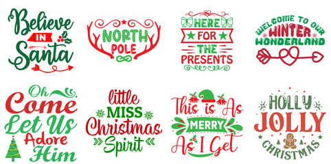 Christmas and Winter Trendy Retro Style Illustration Set Christmas Vector Illustration for Label, Announcement, Gift Card