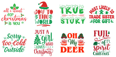 Holiday Celebration and Winter Hand Lettering Set Christmas Vector Illustration for Poster, Advertising, Social Media Post