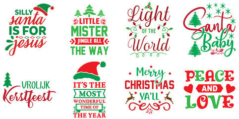 Merry Christmas Trendy Retro Style Illustration Set Christmas Vector Illustration for Logo, Icon, Decal