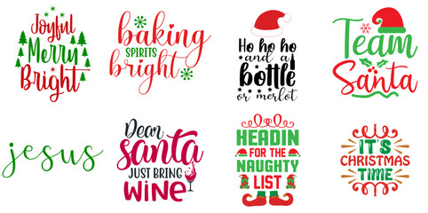 Merry Christmas and Happy Holiday Labels And Badges Bundle Christmas Vector Illustration for Magazine, Logo, Printing Press