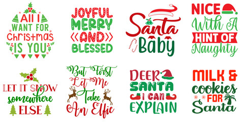 Merry Christmas Typographic Emblems Set Christmas Vector Illustration for Brochure, Packaging, Printing Press