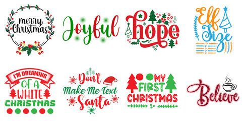 Fototapeta na wymiar Merry Christmas and Happy New Year Inscription Bundle Christmas Vector Illustration for Banner, Postcard, Advertisement