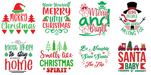 Merry Christmas and Holiday Celebration Calligraphy Set Christmas Vector Illustration for Wrapping Paper, Vouchers, Printable