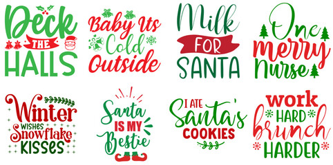 Merry Christmas and Winter Phrase Set Christmas Vector Illustration for Label, Magazine, Postcard