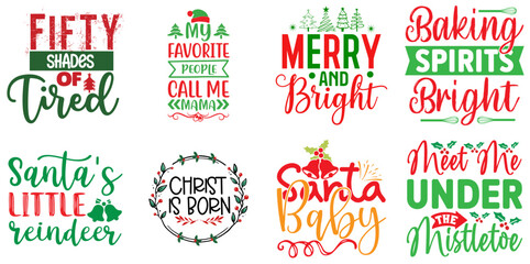 Happy Holiday and Winter Typographic Emblems Set Christmas Vector Illustration for Presentation, Flyer, Greeting Card
