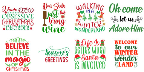 Happy Holiday and Winter Calligraphy Bundle Christmas Vector Illustration for T-Shirt Design, Magazine, Postcard