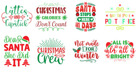 Fototapeta premium Christmas and Winter Quotes Bundle Christmas Vector Illustration for Icon, Bookmark, Book Cover