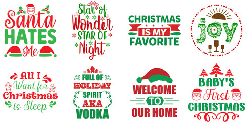 Merry Christmas and Happy Holiday Phrase Collection Christmas Vector Illustration for Postcard, Presentation, Stationery