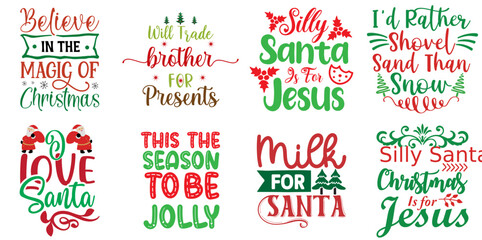 Christmas and New Year Phrase Set Christmas Vector Illustration for Book Cover, Holiday Cards, Newsletter