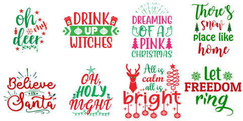 Merry Christmas and Happy Holiday Typographic Emblems Bundle Christmas Vector Illustration for T-Shirt Design, Printable, Holiday Cards