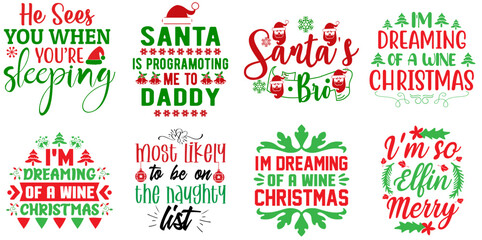 Fototapeta premium Merry Christmas and Happy New Year Phrase Bundle Christmas Vector Illustration for Gift Card, Sticker, Flyer