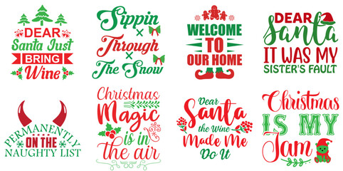 Fototapeta na wymiar Merry Christmas and Happy Holiday Typography Bundle Christmas Vector Illustration for Gift Card, Magazine, Motion Graphics