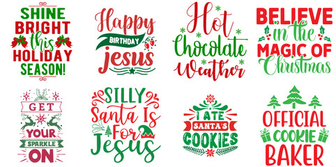 Fototapeta na wymiar Merry Christmas and Winter Inscription Bundle Christmas Vector Illustration for Icon, Bookmark, Decal
