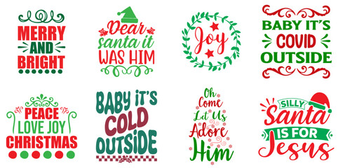 Fototapeta premium Christmas and New Year Quotes Bundle Christmas Vector Illustration for Label, Motion Graphics, Presentation