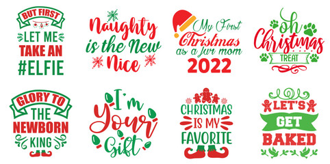 Christmas and Holiday Typographic Emblems Set Christmas Vector Illustration for Bookmark, Printable, Printing Press