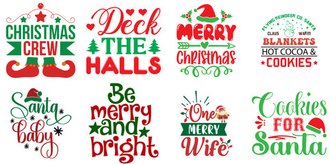 Fototapeta premium Happy Holiday and Winter Typography Set Christmas Vector Illustration for Wrapping Paper, Printing Press, Gift Card
