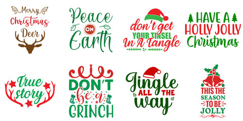Merry Christmas and Happy New Year Labels And Badges Collection Christmas Vector Illustration for Wrapping Paper, Banner, Label