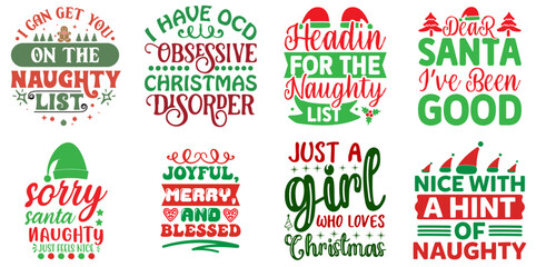 Merry Christmas and Happy Holiday Calligraphic Lettering Bundle Christmas Vector Illustration for Sticker, Wrapping Paper, Logo