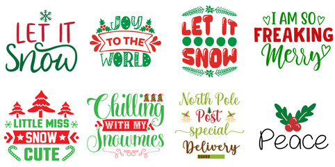 Merry Christmas Typographic Emblems Set Christmas Vector Illustration for Magazine, Vouchers, Packaging