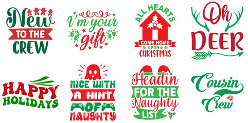 Christmas and New Year Phrase Bundle Christmas Vector Illustration for Announcement, Holiday Cards, Printing Press