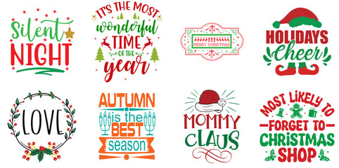 Naklejka premium Merry Christmas Inscription Set Christmas Vector Illustration for Gift Card, Mug Design, Printing Press