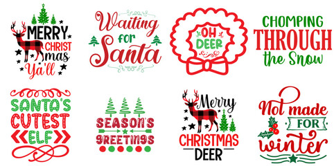 Merry Christmas and Happy New Year Typography Set Christmas Vector Illustration for Mug Design, Poster, Wrapping Paper