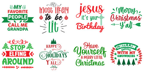 Merry Christmas and Winter Inscription Collection Christmas Vector Illustration for Postcard, Flyer, Book Cover