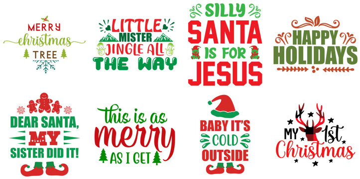 Merry Christmas and Winter Hand Lettering Set Christmas Vector Illustration for Advertisement, Flyer, Printing Press