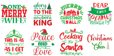 Merry Christmas and Happy Holiday Phrase Bundle Christmas Vector Illustration for Greeting Card, Poster, Infographic
