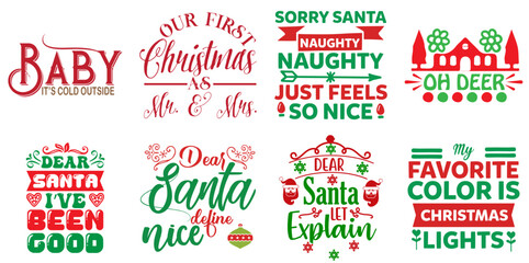 Merry Christmas and Winter Phrase Collection Christmas Vector Illustration for Icon, Logo, Bookmark