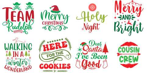 Merry Christmas and Happy Holiday Typography Collection Christmas Vector Illustration for Sticker, Announcement, Packaging