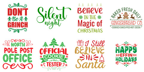 Merry Christmas and New Year Hand Lettering Bundle Christmas Vector Illustration for Brochure, Stationery, Postcard