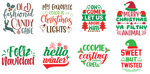Fototapeta premium Merry Christmas and Happy New Year Typography Set Christmas Vector Illustration for Decal, Poster, Advertising