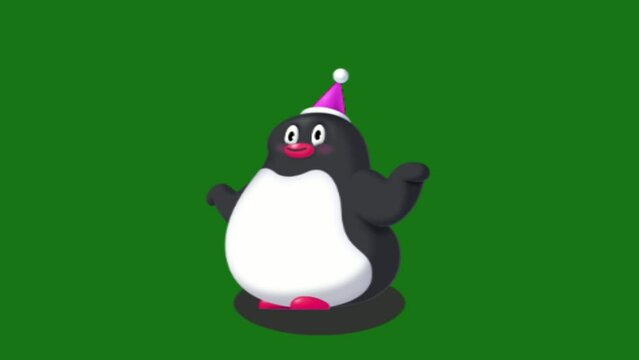 Footage of penguins, with a green screen background. Christmas icon.