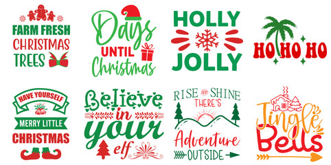 Happy Holiday and Winter Hand Lettering Bundle Christmas Vector Illustration for Wrapping Paper, Infographic, Label