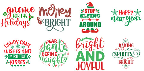 Fototapeta premium Merry Christmas and New Year Calligraphic Lettering Bundle Christmas Vector Illustration for Infographic, Book Cover, Brochure