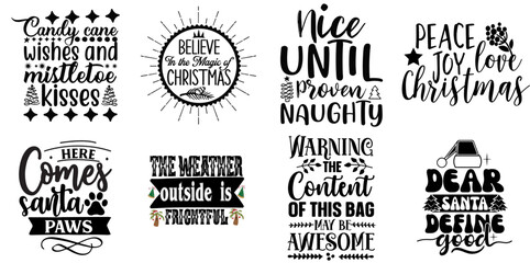 Happy Holiday and Winter Phrase Bundle Christmas Black Vector Illustration for Announcement, Bookmark, Printable