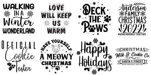 Merry Christmas and Winter Calligraphic Lettering Set Christmas Black Vector Illustration for Stationery, Sticker, Decal