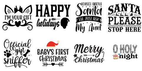 Christmas and Winter Hand Lettering Bundle Christmas Black Vector Illustration for Decal, Presentation, Wrapping Paper