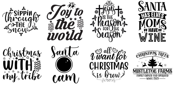 Christmas Festival and Winter Holiday Labels And Badges Collection Christmas Black Vector Illustration for Social Media Post, Magazine, Packaging