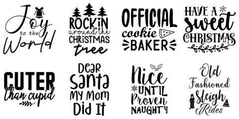 Merry Christmas and Happy New Year Phrase Collection Christmas Black Vector Illustration for Infographic, Motion Graphics, Label