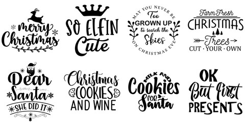 Happy Holiday and Winter Quotes Set Christmas Black Vector Illustration for Holiday Cards, Motion Graphics, Social Media Post
