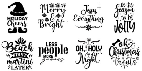 Happy Holiday and Winter Typographic Emblems Bundle Christmas Black Vector Illustration for Vouchers, Wrapping Paper, Icon