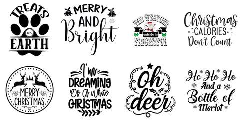 Merry Christmas and Happy Holiday Labels And Badges Bundle Christmas Black Vector Illustration for Printing Press, Icon, Newsletter