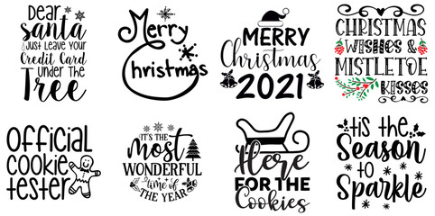 Merry Christmas and Happy New Year Trendy Retro Style Illustration Bundle Christmas Black Vector Illustration for Magazine, Newsletter, Postcard