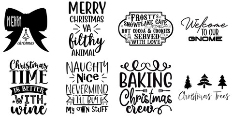 Merry Christmas and Holiday Celebration Inscription Bundle Christmas Black Vector Illustration for Infographic, Gift Card, Sticker