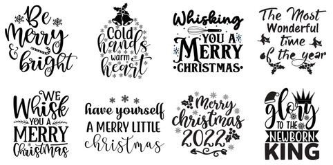 Merry Christmas and Holiday Celebration Inscription Collection Christmas Black Vector Illustration for Mug Design, Advertisement, Newsletter