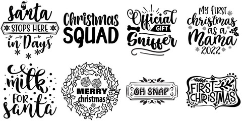 Christmas and Holiday Hand Lettering Collection Christmas Black Vector Illustration for Sticker, Advertisement, Wrapping Paper